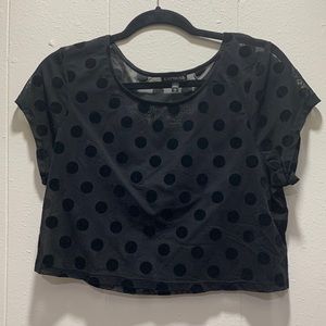 Express Sheer Crop Top, Black Velvet Polka Dot Crop Top, size M